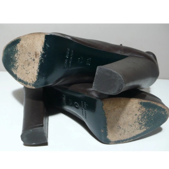 O L'AUTRE CHOSE Brown Leather Platform Heels Pull On Booties 37.5 - Picture 9 of 14